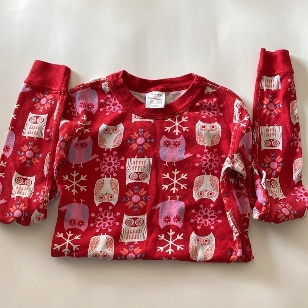 Hanna Andersson owl snowflake pajamas pink red size US 10